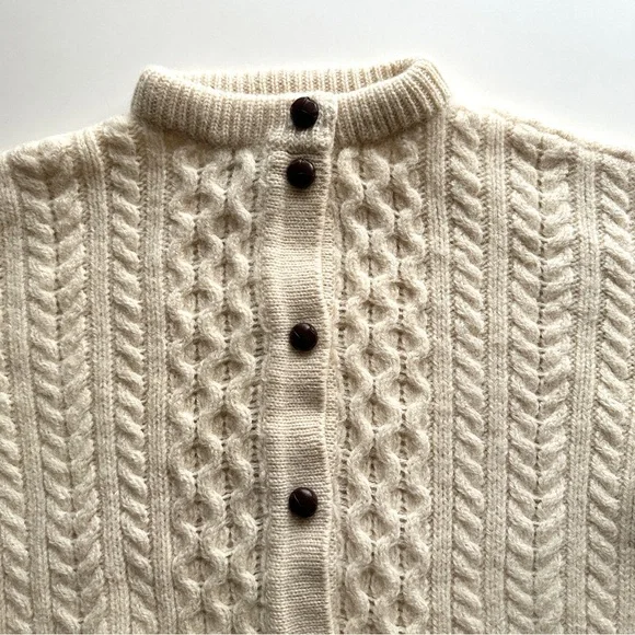 Vintage Irish Hand Knit Wool Cable Cardigan Fisherman Aran Handmade in Ireland - Picture 9 of 14